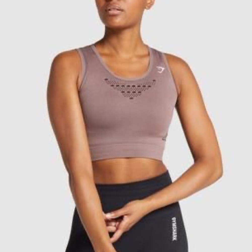 GYMSHARK Energy Seamless Crop top rose taupe athletic sports bra size S